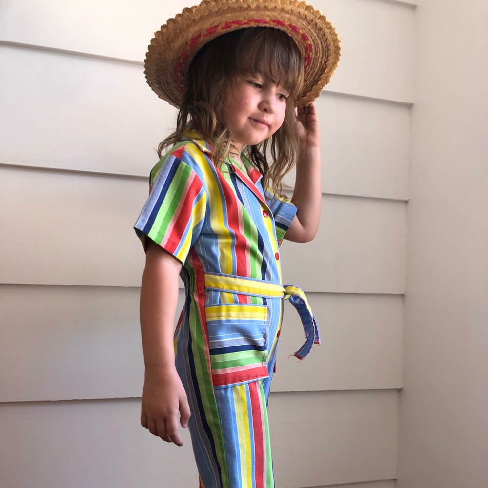 Vintage 1970s Healthtex Candy Stripe Jumpsuit 3T Vintage Health Tex Jumpsuit - Picture 2 of 7